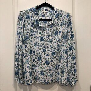 Lucky Brand Floral Top Large Blue Viscose Boho